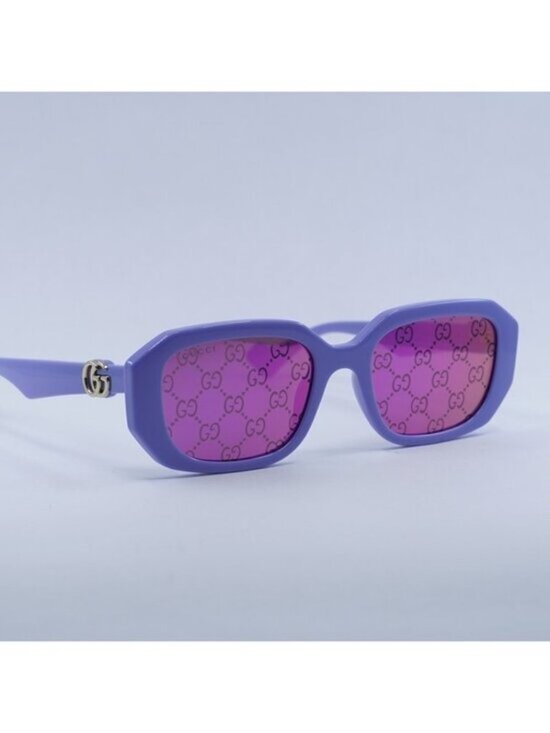 Gucci GG1535S 004 Sunglasses Lilac Rectangle Frame, Pink GG Pattern Lenses main image 11